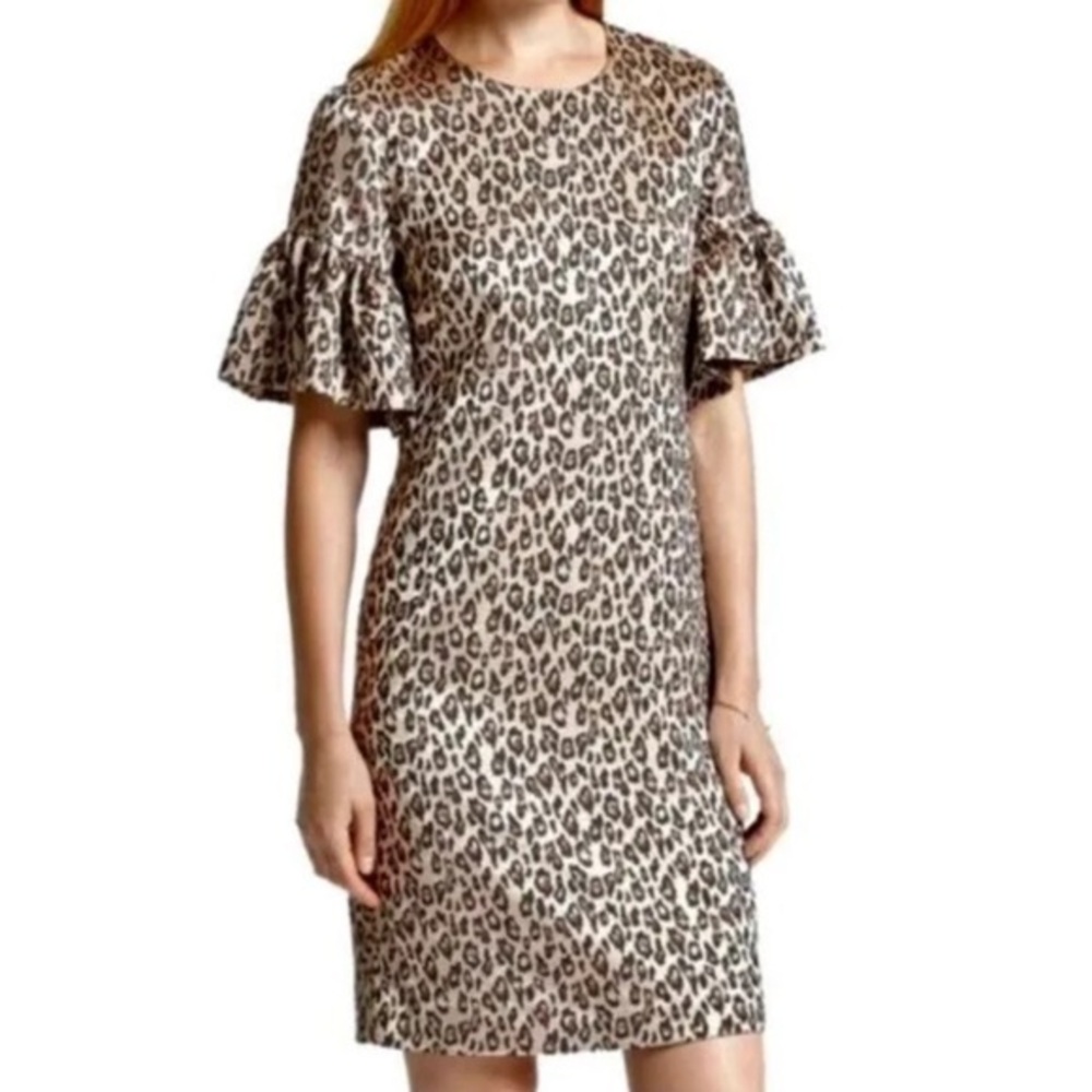 Banana Republic Leopard Print Short Flutter Sleeve Shift Dress Size 8